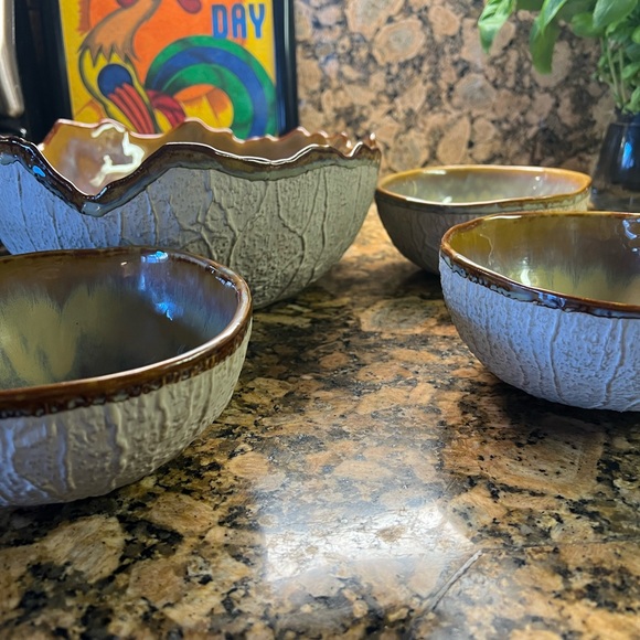X4 glazed pottery, barn, gourd, salad bowl set Thailand, pottery barn turquoise - Picture 7 of 15